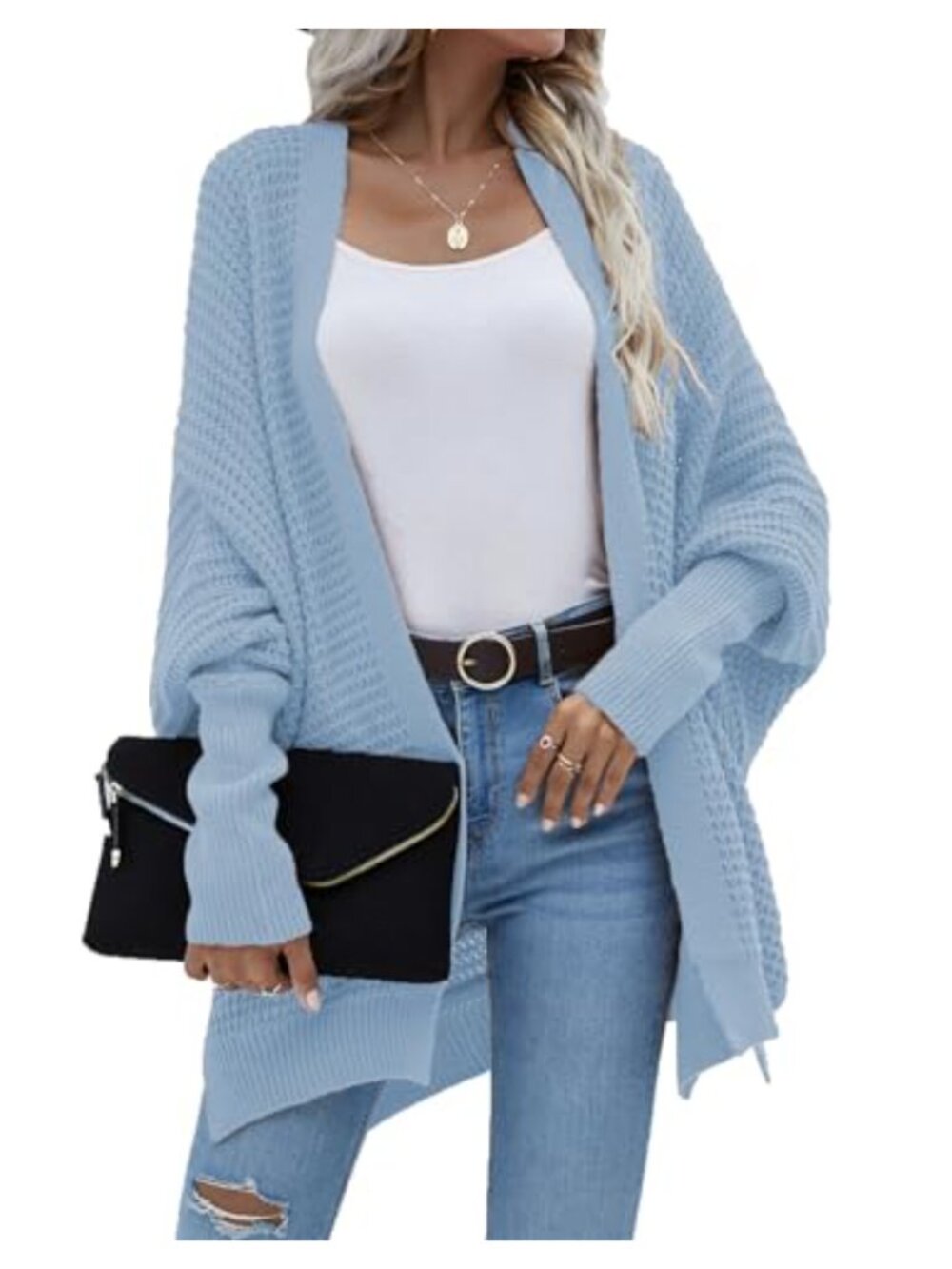 Womens Oversized Cable Knit Open Front Batwing Cardigan Sweater